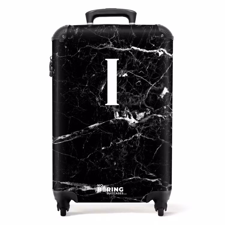 Marmer - Letter I - Marmer look - Zwart NBS - Handbagage koffer - Unisex middel -productfoto_recht