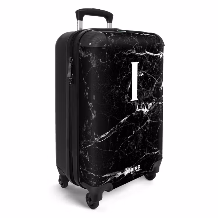 Marmer - Letter I - Marmer look - Zwart NBS - Handbagage koffer - Unisex middel -productfoto_3d