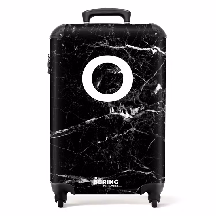 Marmer - Letter O - Zwart - Luxe NBS - Handbagage koffer - Unisex middel -productfoto_recht