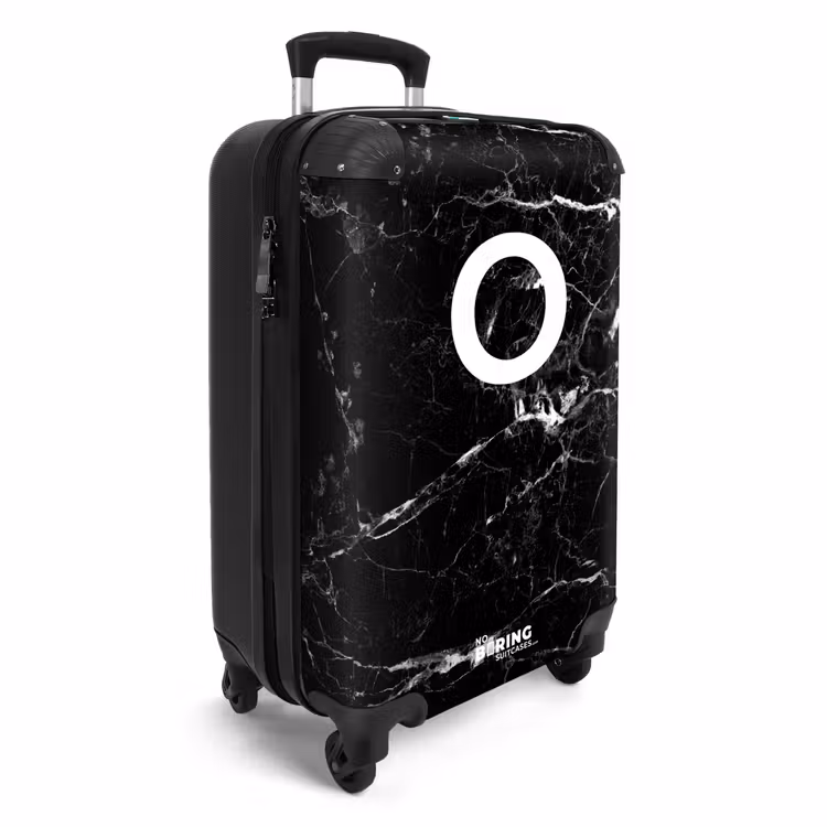 Marmer - Letter O - Zwart - Luxe NBS - Handbagage koffer - Unisex middel -productfoto_3d
