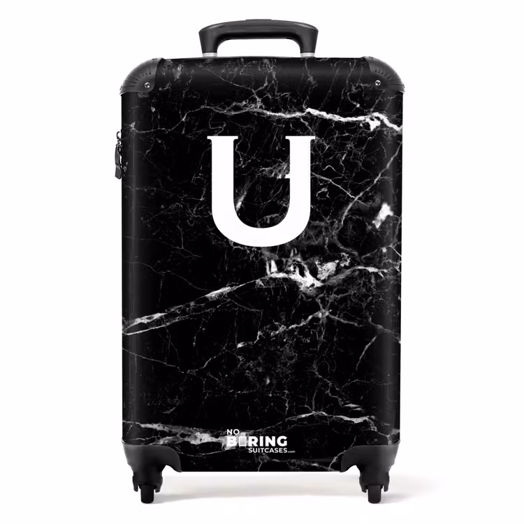 Marmer - Letter U - Zwart - Marmer print NBS - Handbagage koffer - Unisex middel -productfoto_recht