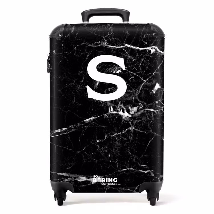 Marmer look - Zwart - Letter S NBS - Handbagage koffer - Unisex middel -productfoto_recht