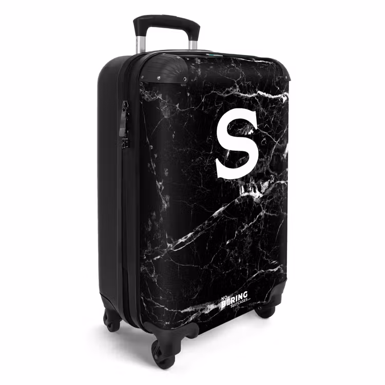 Marmer look - Zwart - Letter S NBS - Handbagage koffer - Unisex middel -productfoto_3d