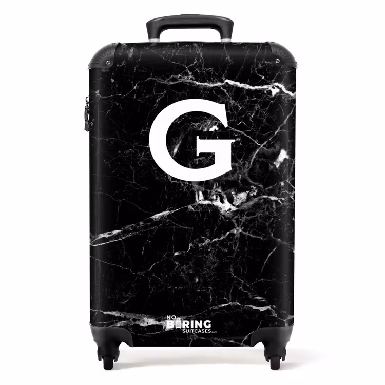 Marmer print - Zwart - Letter G NBS - Handbagage koffer - Unisex middel -productfoto_recht