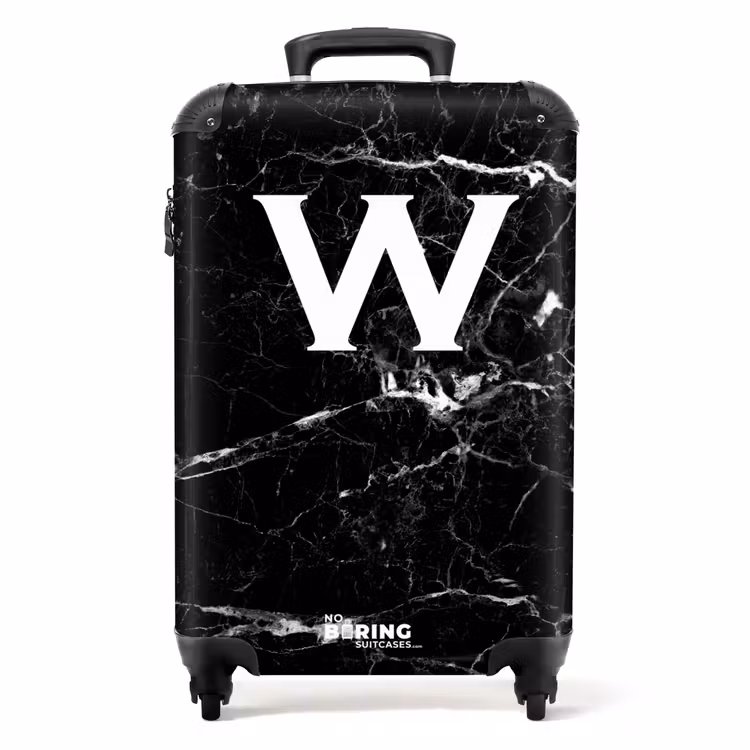 Marmer print - Zwart - Letter W NBS - Handbagage koffer - Unisex middel -productfoto_recht