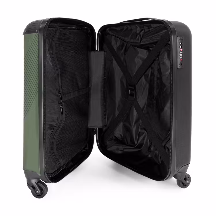 Minimal - Kruisende lijnen op Grijsgroen NBS - Handbagage koffer - Unisex middel -binnenkant