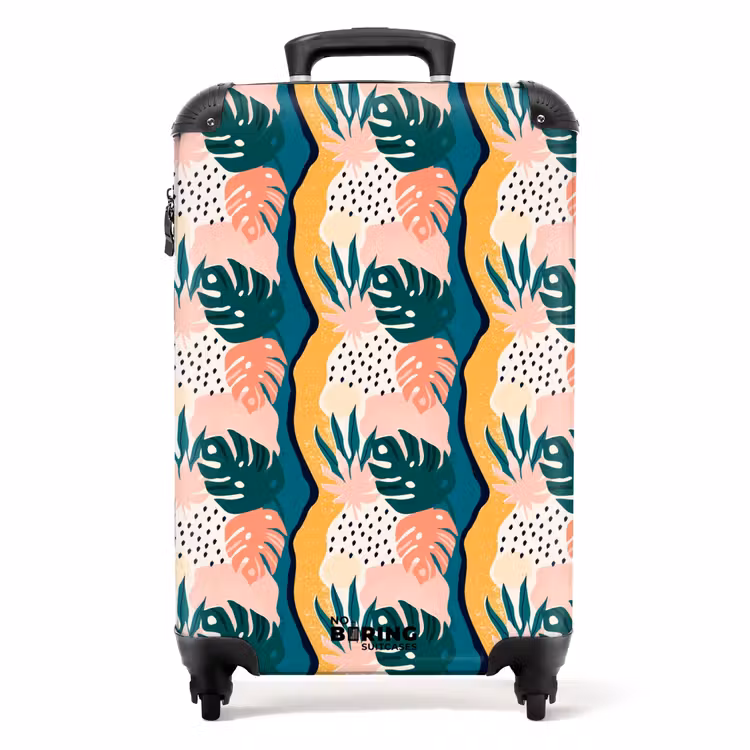 Monstera bladeren in diverse kleuren NBS - Handbagage koffer - Volwassenen Unisex middel -productfoto_recht