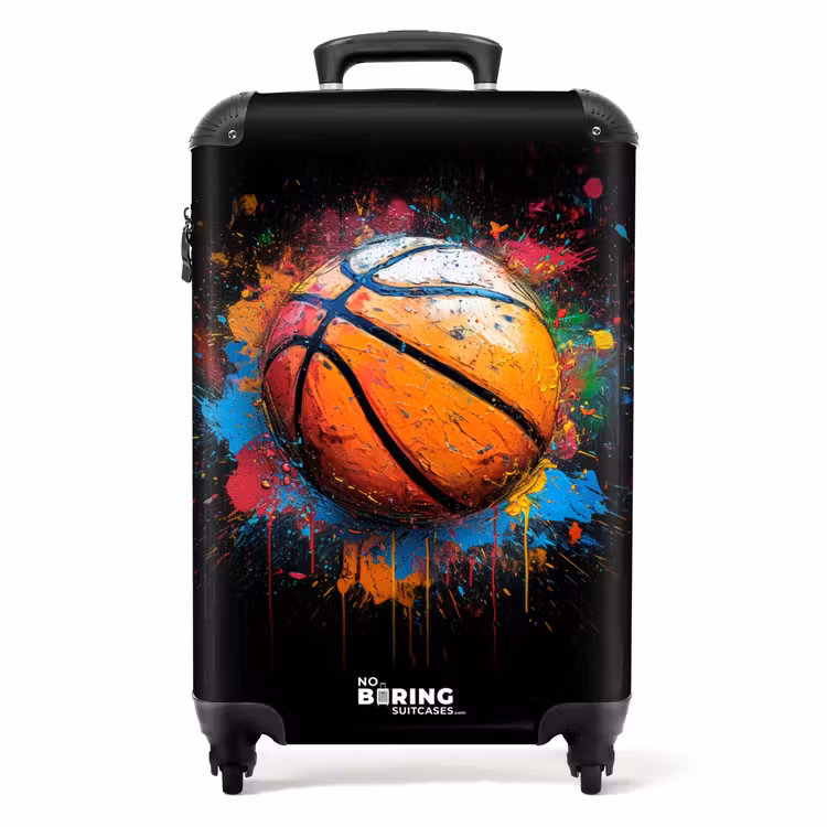 Oranje basketbal te midden van verfspetters NBS - Handbagage koffer - Unisex middel -productfoto_recht