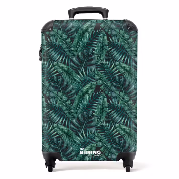 Palm bladeren monstera donker patroon NBS - Handbagage koffer - Volwassenen Unisex middel -productfoto_recht