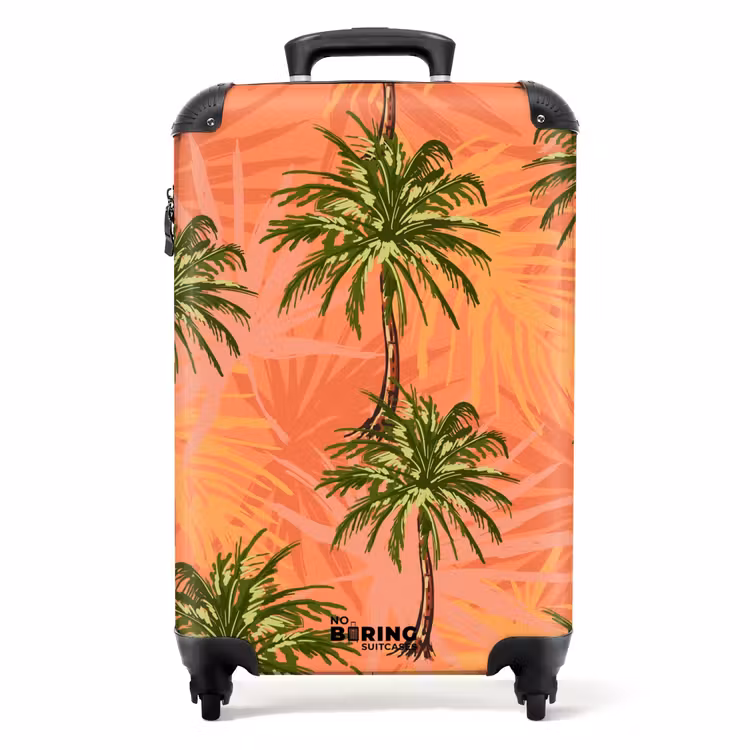 Palmbomen met fleurige achtergrond. NBS - Handbagage koffer - Volwassenen Unisex middel -productfoto_recht