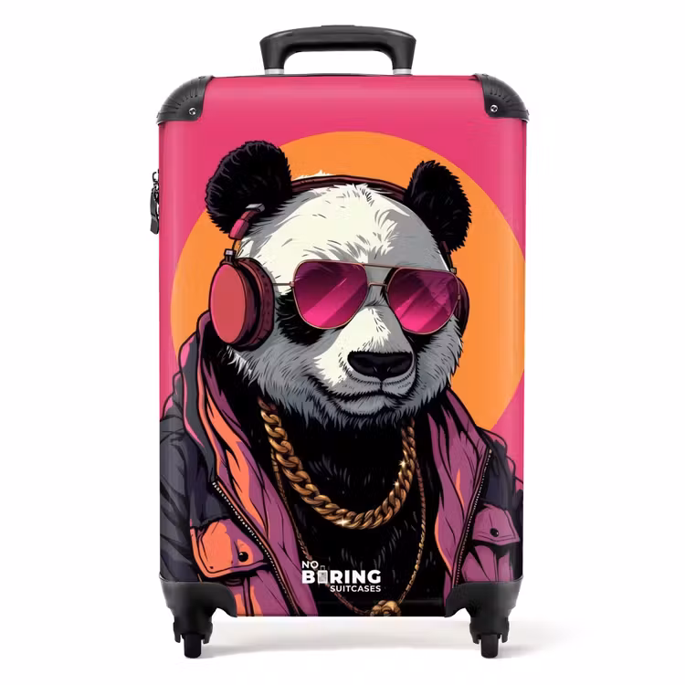 Panda met Koptelefoon, Zonnebril en Gouden Ketting NBS - Handbagage koffer - Unisex middel -productfoto_recht