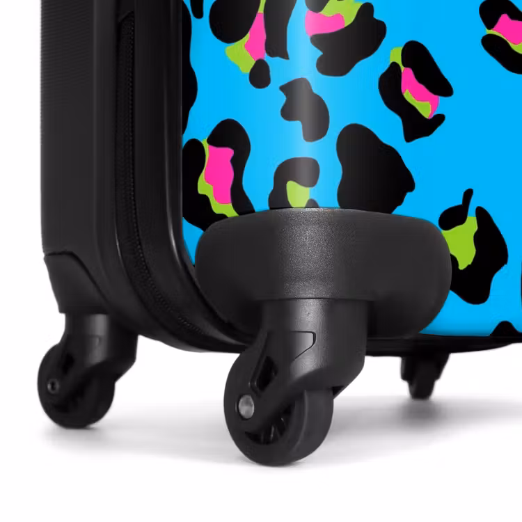 Pantermotief in neonkleuren op blauwe achtergrond NBS - Handbagage koffer - Volwassenen Unisex middel -wiel