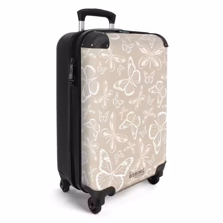 Patroon van vlinders in beige NBS - Handbagage koffer - Unisex middel -productfoto_3d