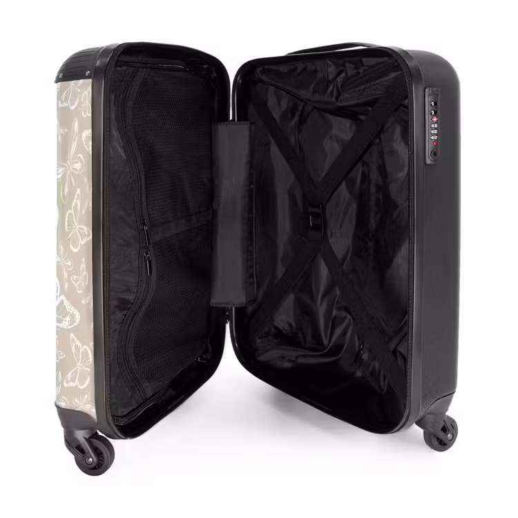 Patroon van vlinders in beige NBS - Handbagage koffer - Unisex middel -binnenkant