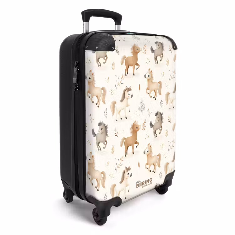 Patroon van veulens in beige en bruin kleuren NBS - Handbagage koffer - Volwassenen Unisex middel -productfoto_3d