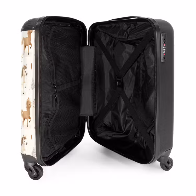 Patroon van veulens in beige en bruin kleuren NBS - Handbagage koffer - Volwassenen Unisex middel -binnenkant