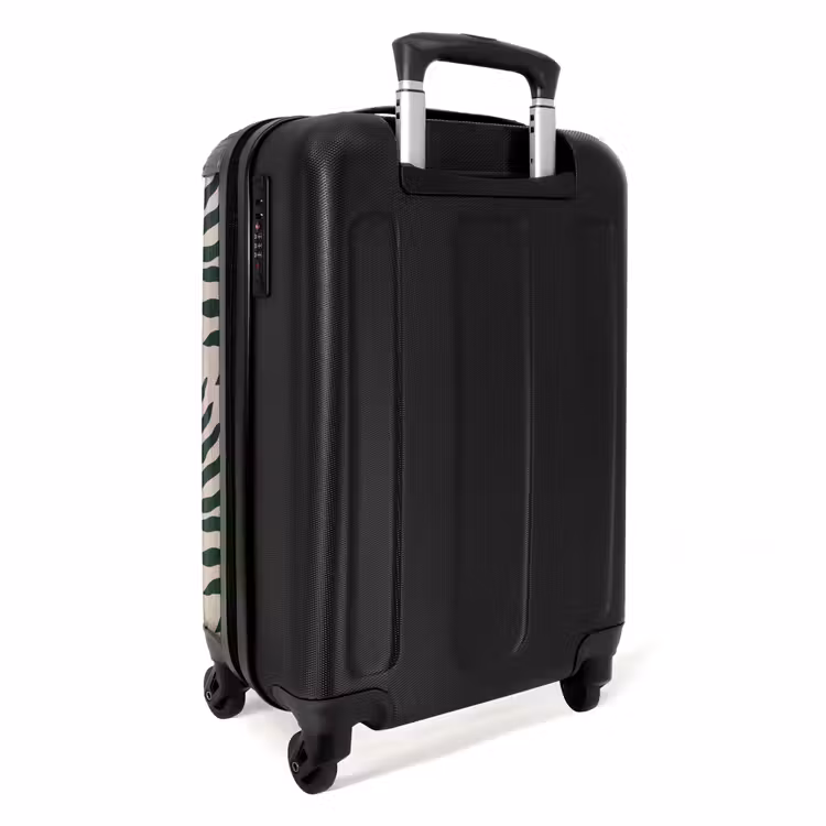 Patroon van bladeren in beige met donkergroen NBS - Handbagage koffer - Unisex middel -achterkant