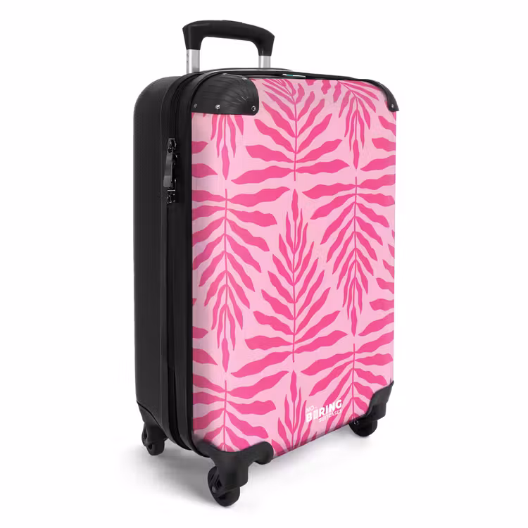 Patroon van bladeren in licht- en donkerroze NBS - Handbagage koffer - Unisex middel -productfoto_3d