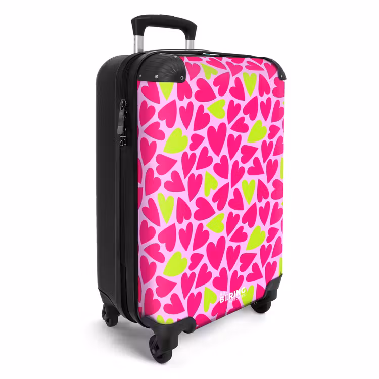 Roze en limoengroene hartjes op lichtroze achtergrond NBS - Handbagage koffer - Volwassenen Unisex middel -productfoto_3d