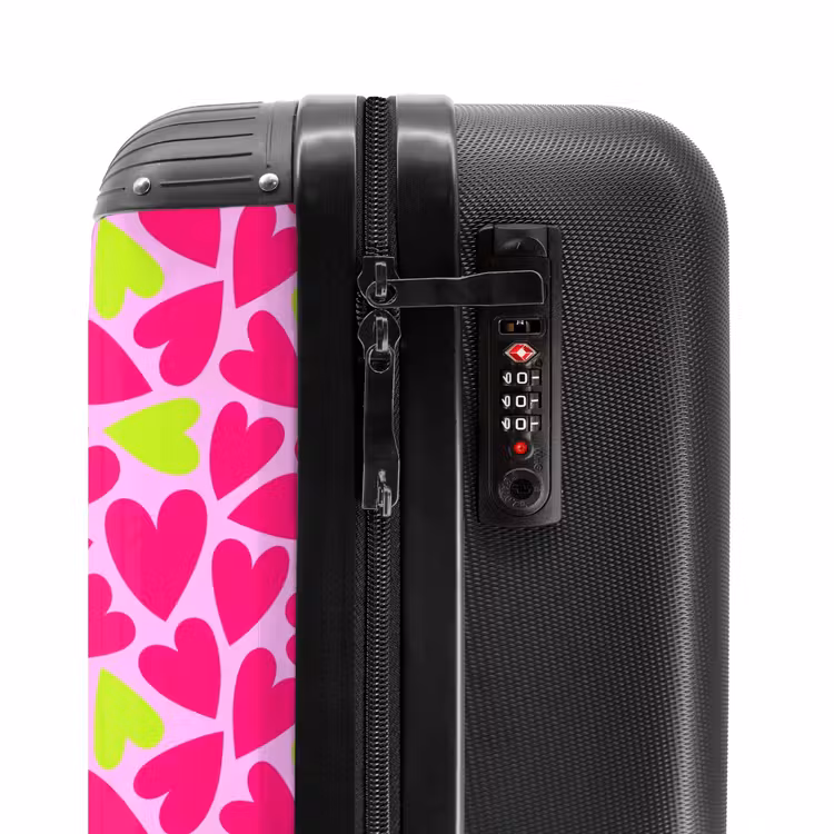 Roze en limoengroene hartjes op lichtroze achtergrond NBS - Handbagage koffer - Volwassenen Unisex middel -slot