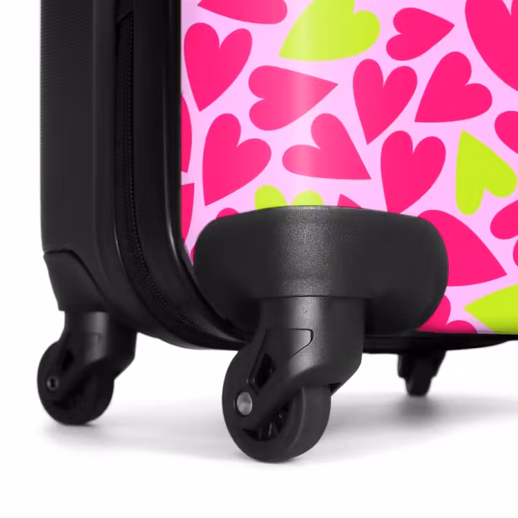 Roze en limoengroene hartjes op lichtroze achtergrond NBS - Handbagage koffer - Volwassenen Unisex middel -wiel