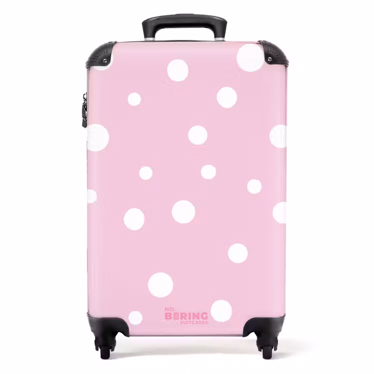 Roze achtergrond met witte stippen NBS - Handbagage koffer - Unisex middel -productfoto_recht