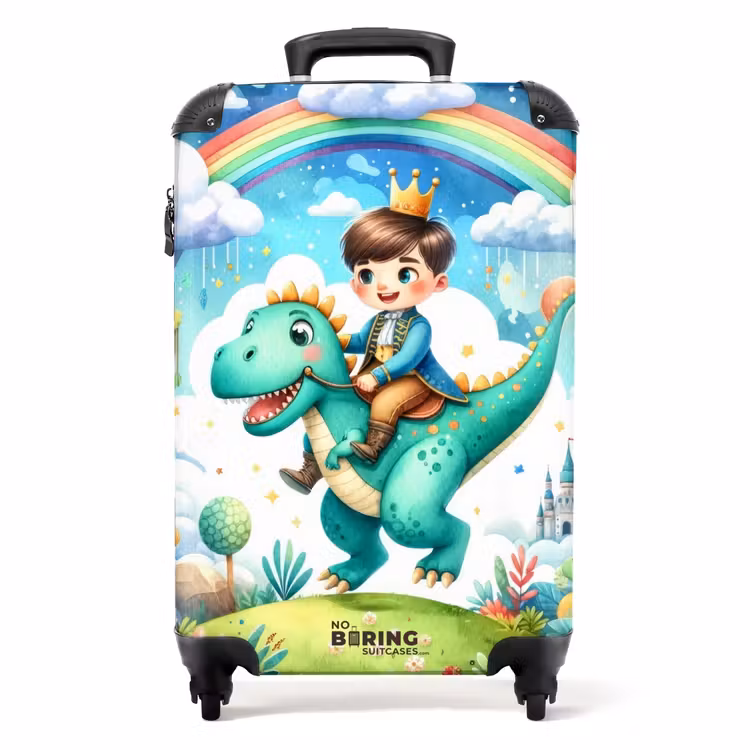 Prins met Kroon op een Groene Dino NBS - Handbagage koffer - Unisex middel -productfoto_recht