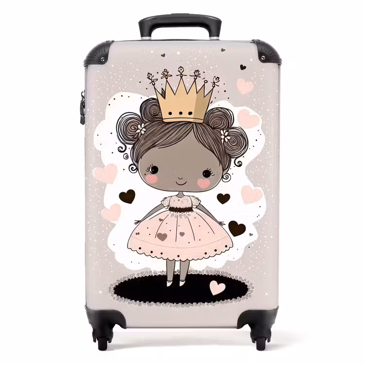 Prinses op gekleurde achtergrond met roze en zwarte hartjes NBS - Handbagage koffer - Unisex middel -productfoto_recht