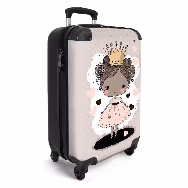 Prinses op gekleurde achtergrond met roze en zwarte hartjes NBS - Handbagage koffer - Unisex middel -productfoto_3d