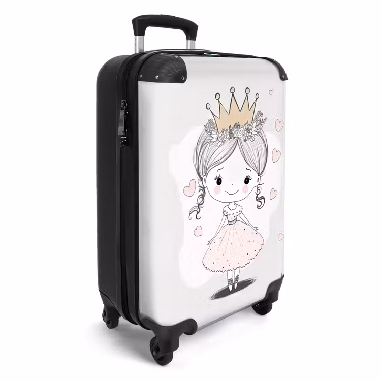 Prinses met kroon en roze hartjes NBS - Handbagage koffer - Unisex middel -productfoto_3d