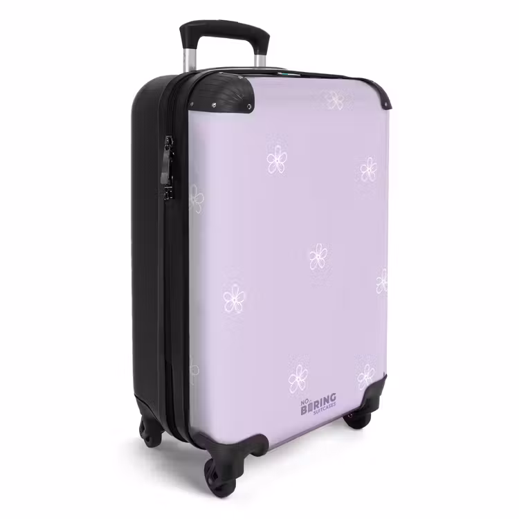 Paarse achtergrond met witte bloemen NBS - Handbagage koffer - Unisex middel -productfoto_3d