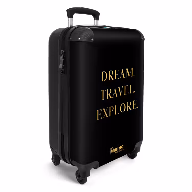Quotes - Dream travel explore - Goud - Reizen - Zwart NBS - Handbagage koffer - Unisex middel -productfoto_3d
