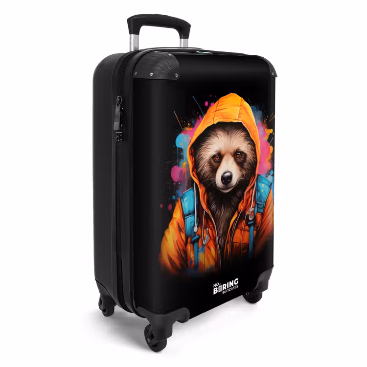 Wasbeer met oranje jas en verfspetters NBS - Handbagage koffer - Unisex middel -productfoto_3d
