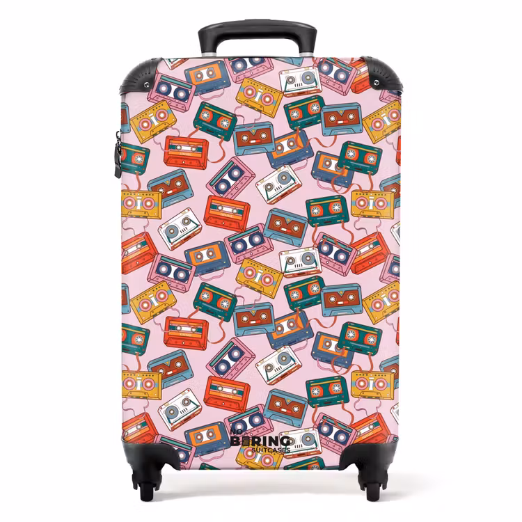 Retro disco cassettes patroon kleurrijk NBS - Handbagage koffer - Volwassenen Unisex middel -productfoto_recht