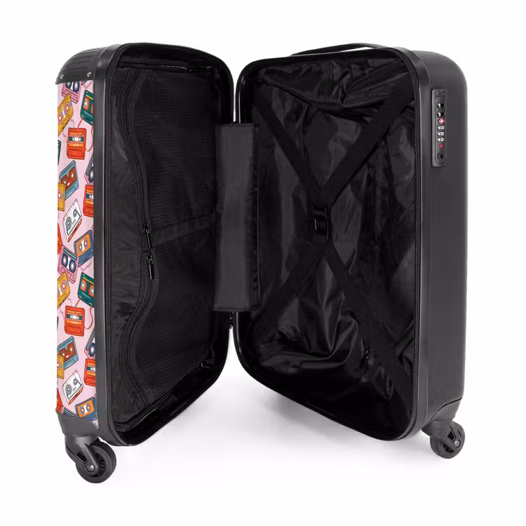Retro disco cassettes patroon kleurrijk NBS - Handbagage koffer - Volwassenen Unisex middel -binnenkant