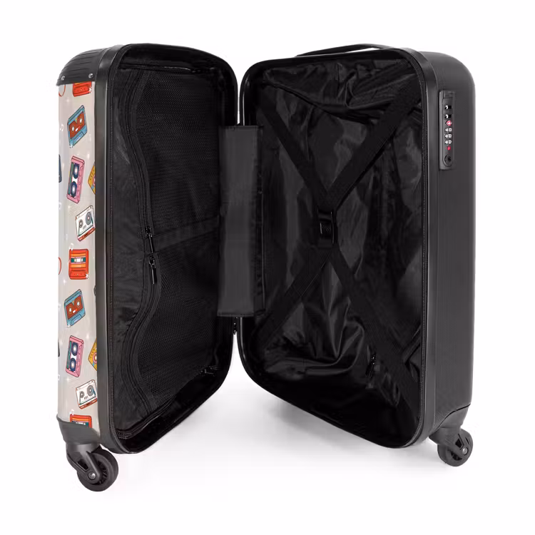 Retro disco cassettes patroon diverse kleuren NBS - Handbagage koffer - Volwassenen Unisex middel -binnenkant