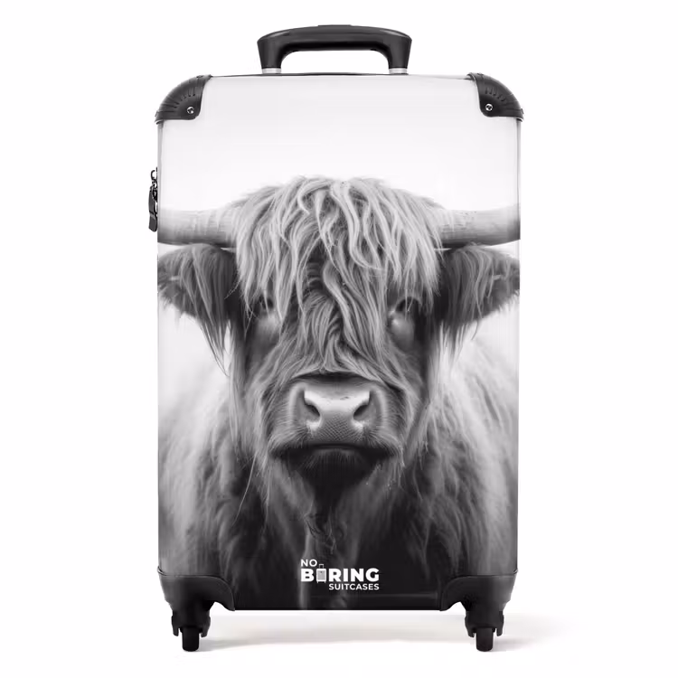 Schotse hooglander in zwart wit NBS - Handbagage koffer - Unisex middel -productfoto_recht
