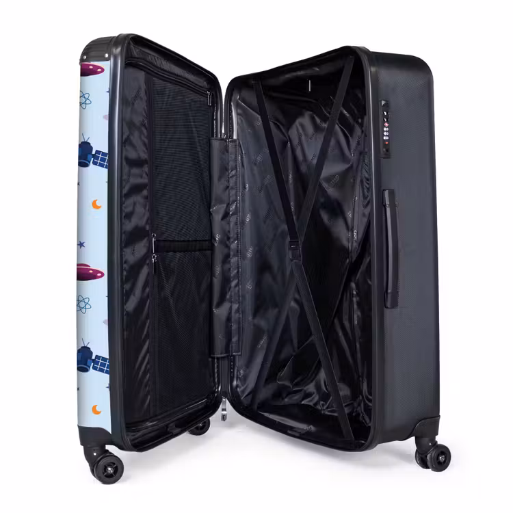 Ruimtevaart en buitenaards patroon op lichtblauw NBS - Large koffer - Volwassenen Unisex groot -product5