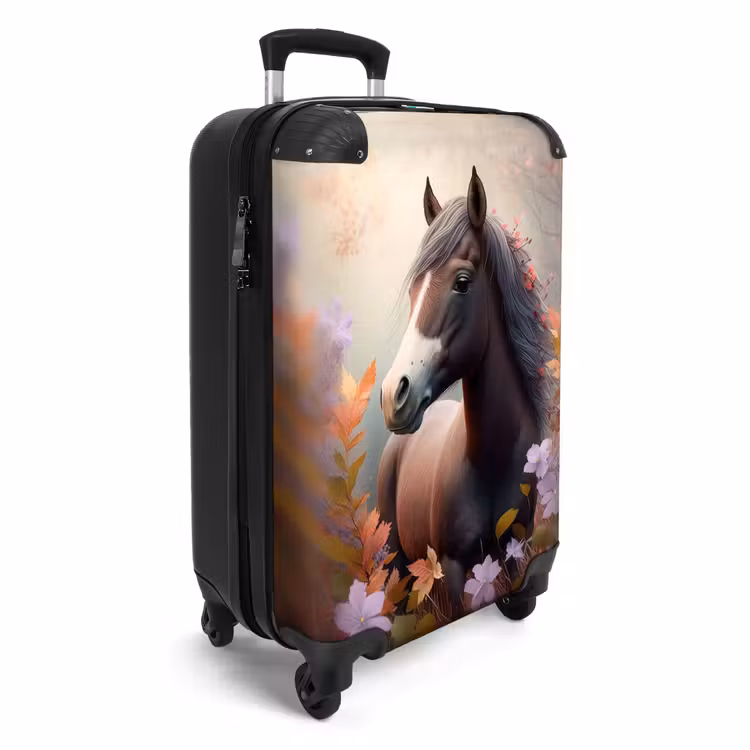 Koffer - Paard - Bloemen - Natuur - Paars - Dieren NBS - Handbagage koffer - Unisex middel -productfoto_3d