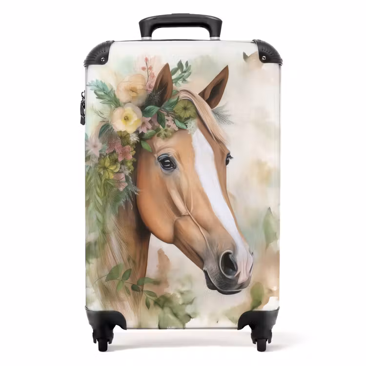 Koffer - Paard - Bloemen - Natuur - Waterverf - Dieren NBS - Handbagage koffer - Unisex middel -productfoto_recht