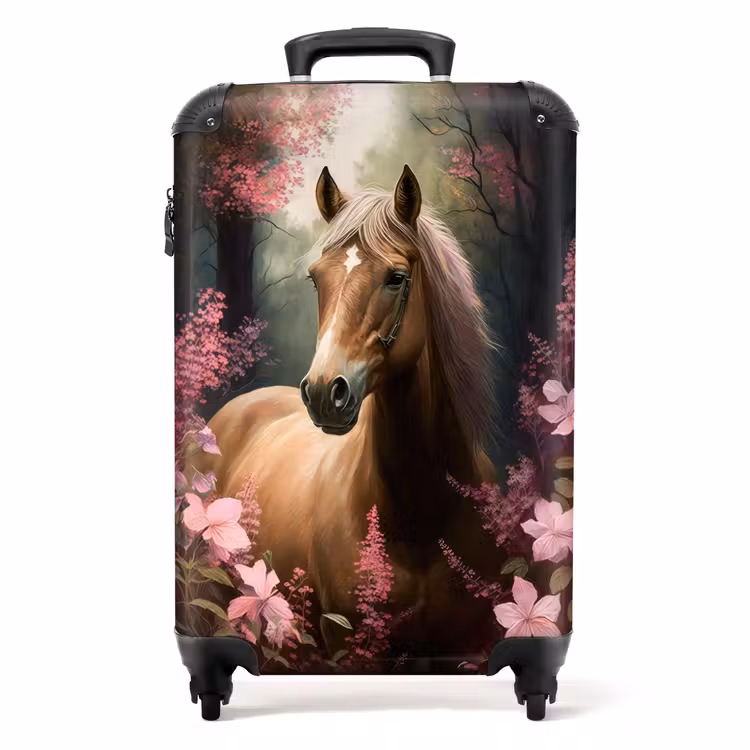 Koffer - Paard - Bloemen - Roze - Natuur - Bos NBS - Handbagage koffer - Unisex middel -productfoto_recht