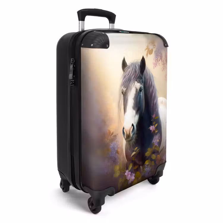 Koffer - Paard - Natuur - Dieren - Bloemen - Paars NBS - Handbagage koffer - Unisex middel -productfoto_3d