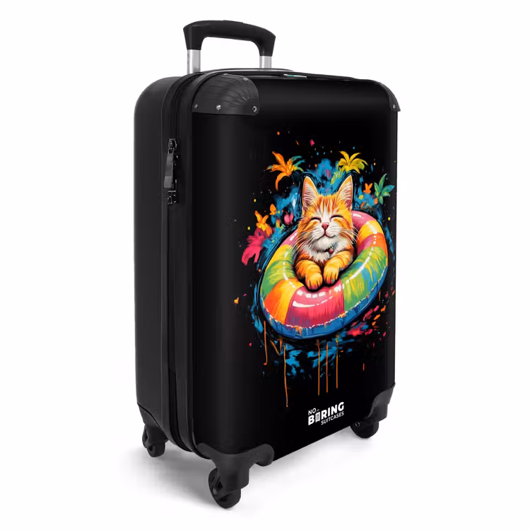 Zomerse kat met kleurrijke zwemband NBS - Handbagage koffer - Unisex middel -productfoto_3d