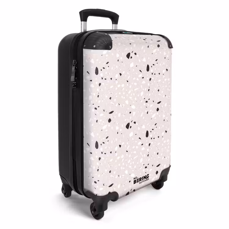 Terrazzo patroon beige met zwart en wit NBS - Handbagage koffer - Volwassenen Unisex middel -productfoto_3d