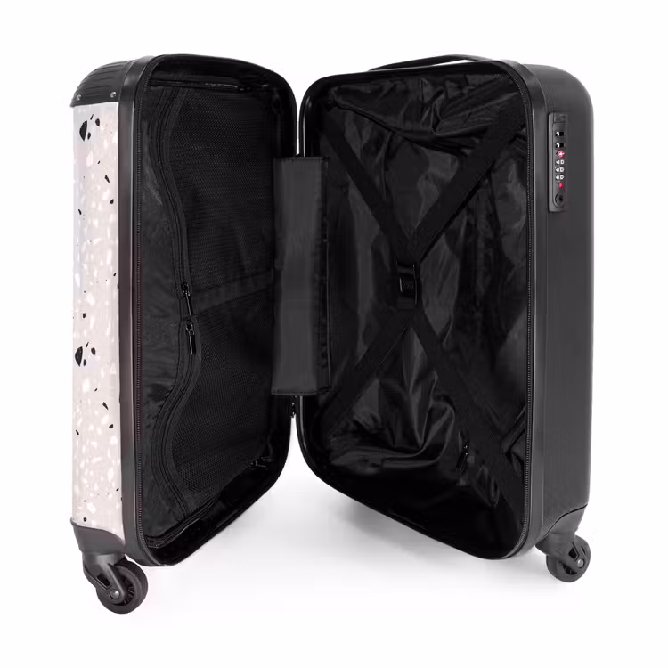 Terrazzo patroon beige met zwart en wit NBS - Handbagage koffer - Volwassenen Unisex middel -binnenkant