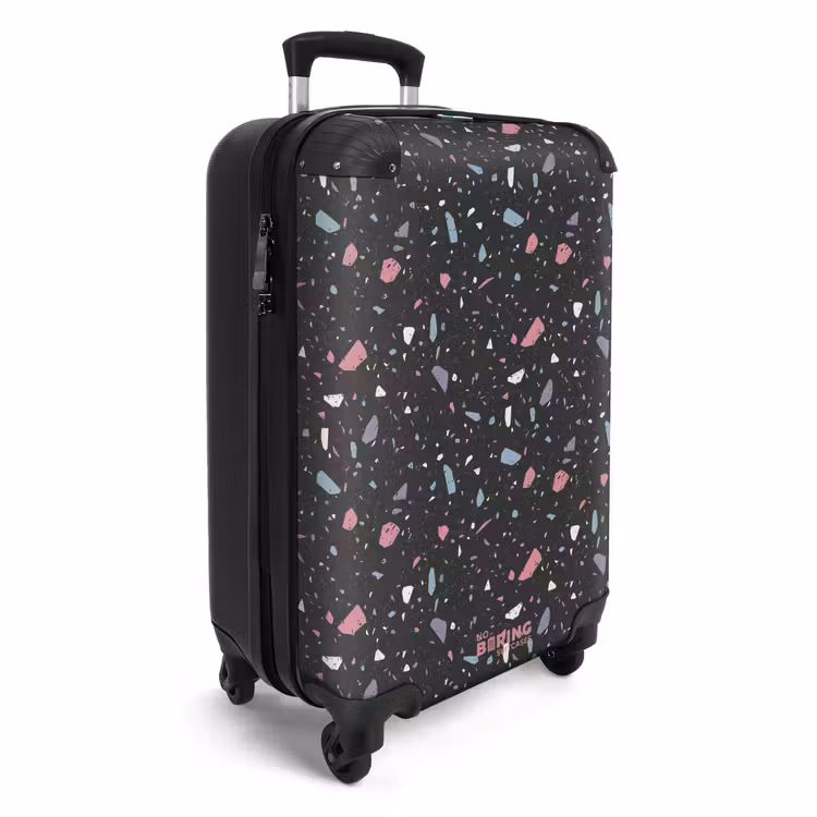 Terrazzo patroon zwart met pastel NBS - Handbagage koffer - Volwassenen Unisex middel -productfoto_3d