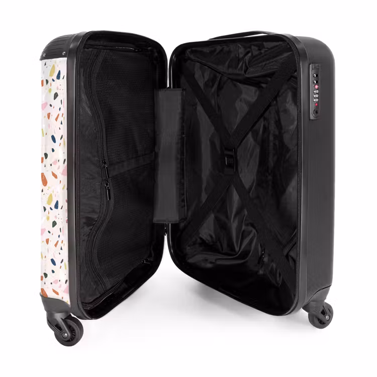Terrazzo patroon kleurrijk licht roze NBS - Handbagage koffer - Volwassenen Unisex middel -binnenkant
