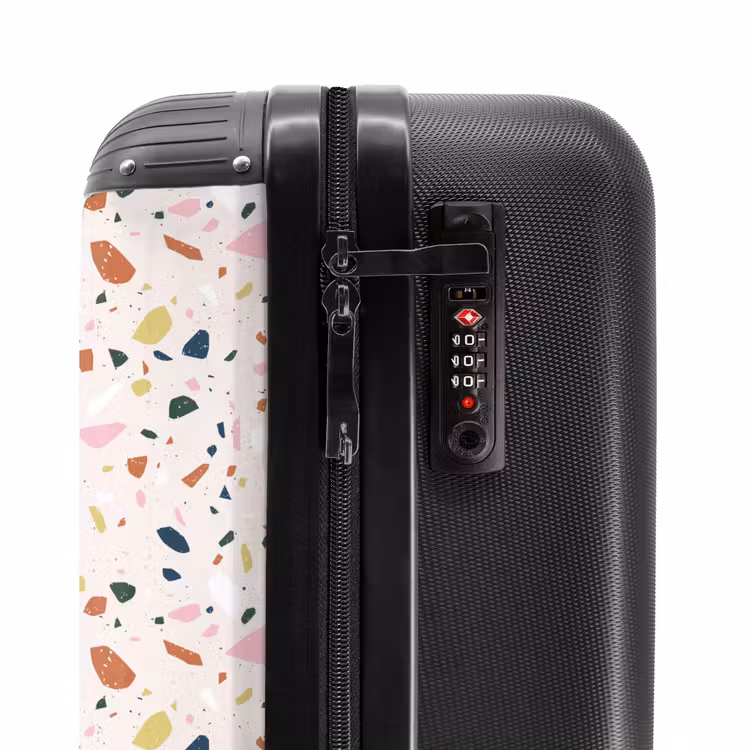 Terrazzo patroon kleurrijk licht roze NBS - Handbagage koffer - Volwassenen Unisex middel -slot