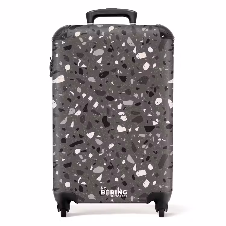 Terrazzo patroon veelkleurig donkergrijs NBS - Handbagage koffer - Volwassenen Unisex middel -productfoto_recht
