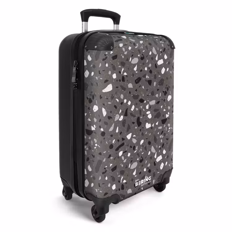 Terrazzo patroon veelkleurig donkergrijs NBS - Handbagage koffer - Volwassenen Unisex middel -productfoto_3d